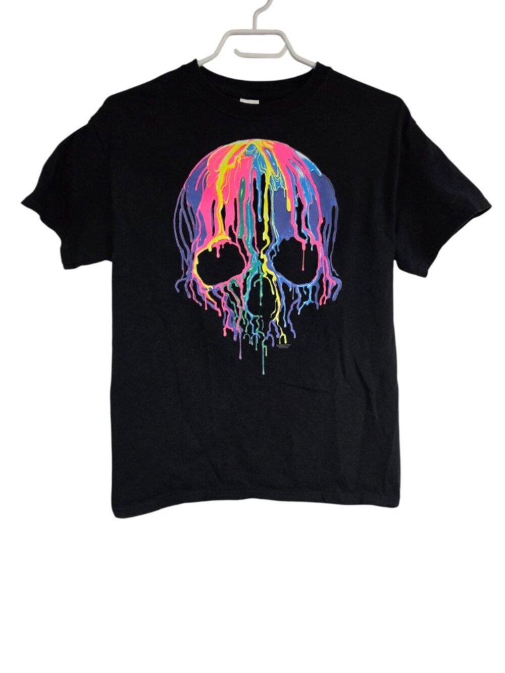 2015 Liquid Blue Neon Paint Drip Skull T-Shirt Cotton Women's Medium